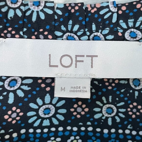 Loft Womens Medium Patchwork Back Peplum Blouse Long Sleeve Shirt Top - Picture 6 of 12